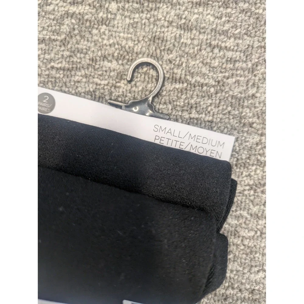 H. Halston Womens 2 Pack‎ Black Fleece Lined Footless Tights S/M